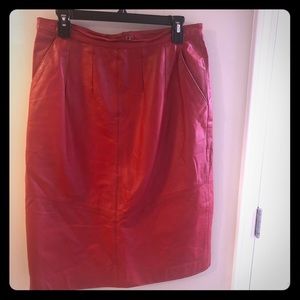red leather skirt with pockets